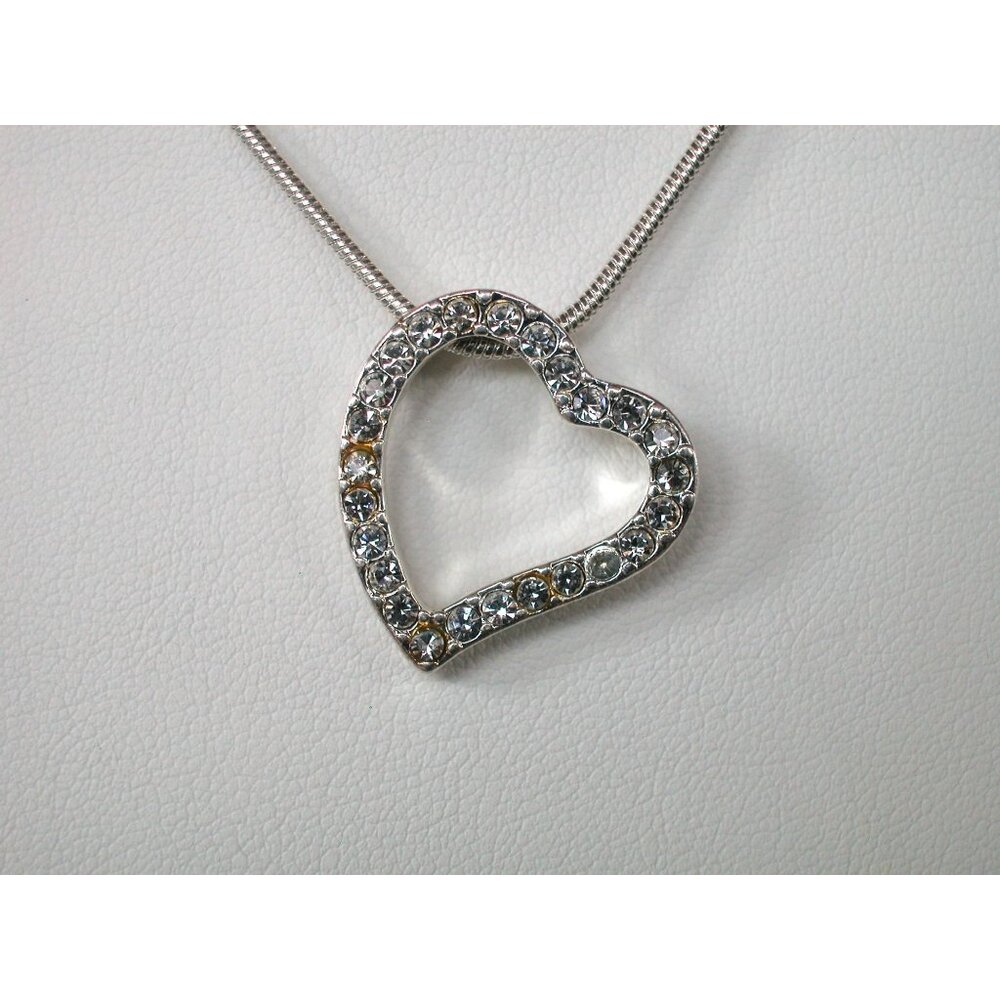 Silver Heart Pendant Necklace With Crystal Accents BMNY